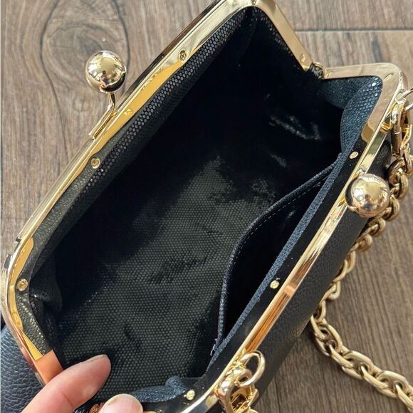 Black Pebble Cowhide Handmade Vintage Style Kisslock Clutch Bag/Multi Use Style - Picture 16 of 16
